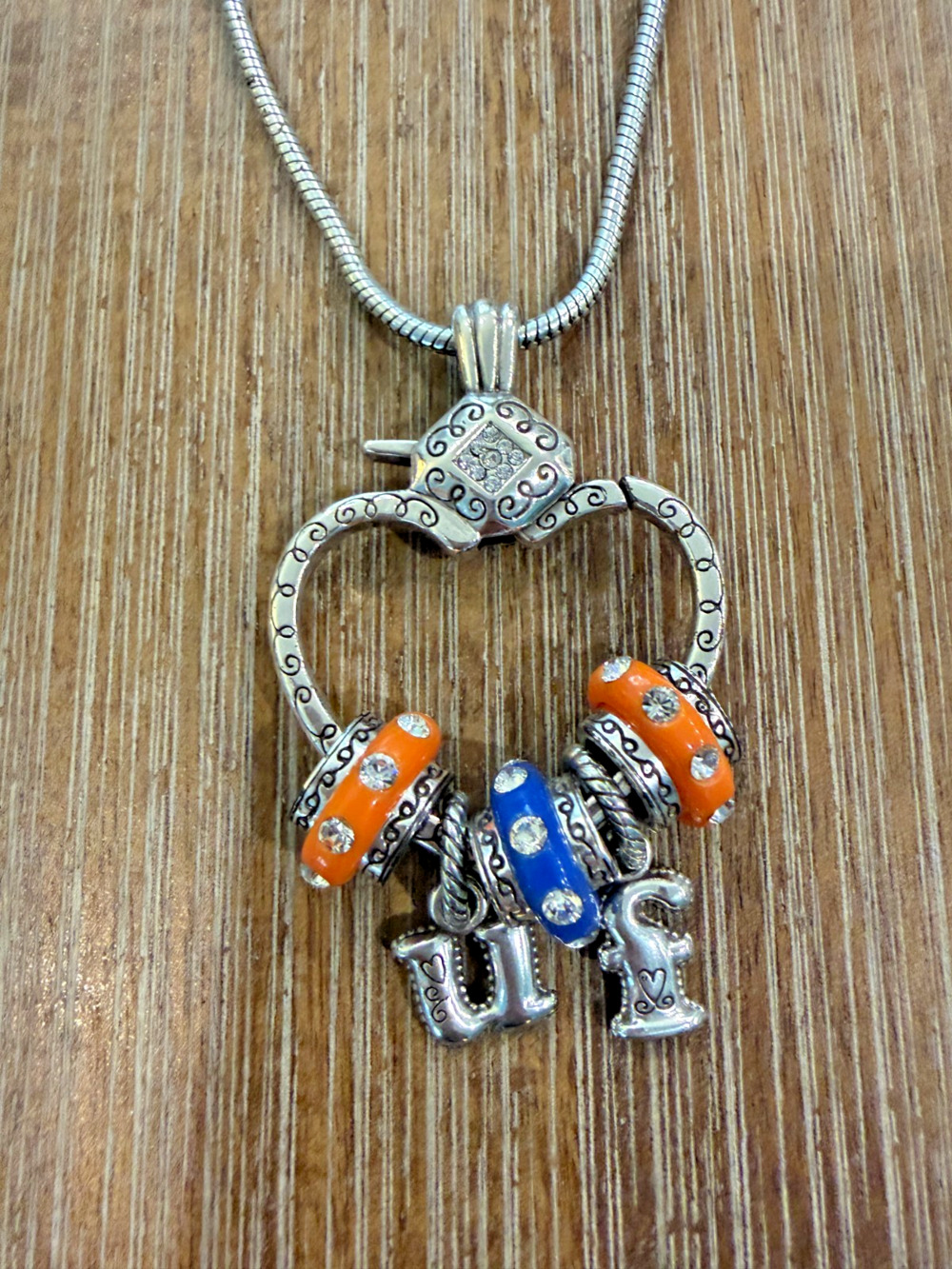 Brighton Heart Clasp Necklace University of Florida Gators U F Letter Charms